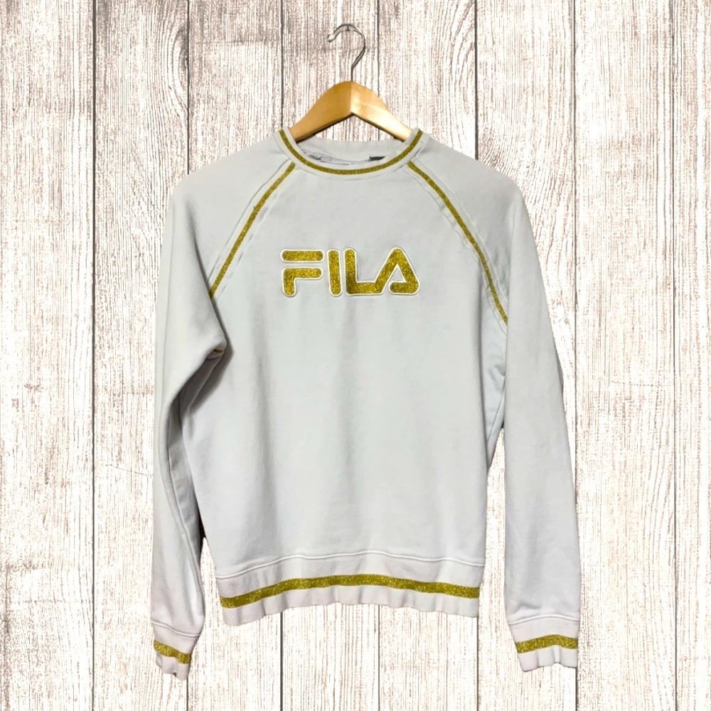 Fila White and Gold Trim Sweater- Size Medium
